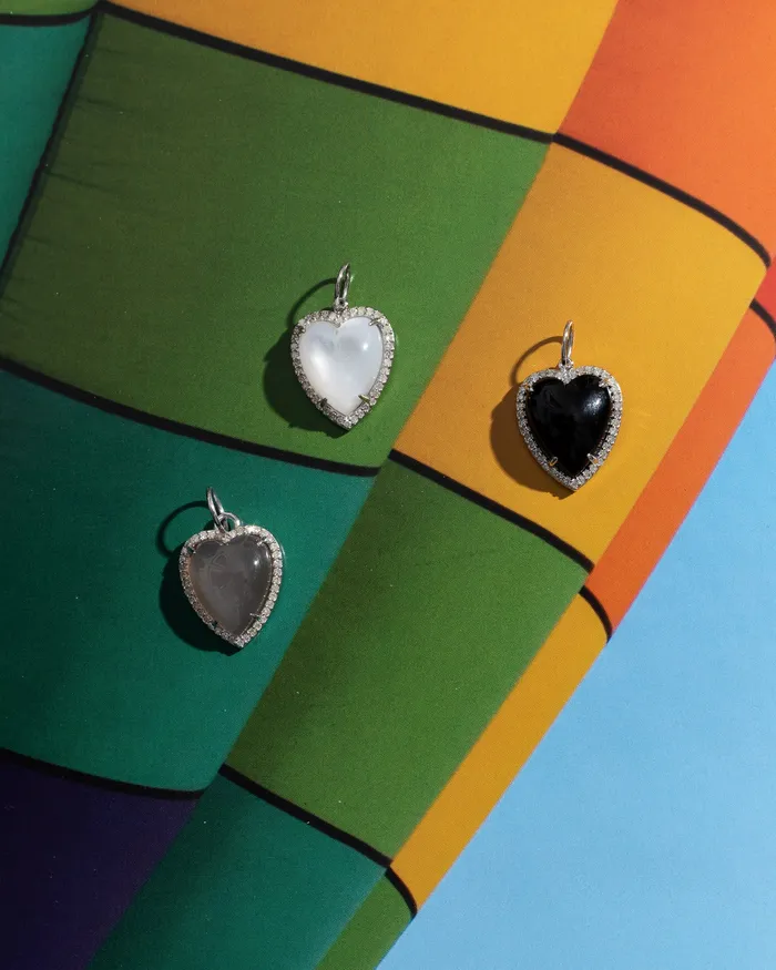 Necklaces RACHEL LYNN CHICAGO White Gold Diamond and Mother of Pearl Chubby Heart Charm
