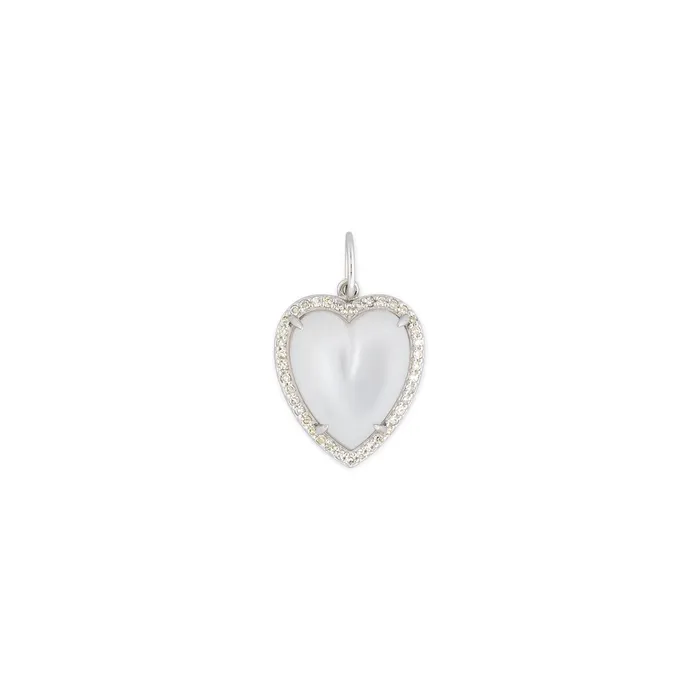 Necklaces RACHEL LYNN CHICAGO White Gold Diamond and Mother of Pearl Chubby Heart Charm