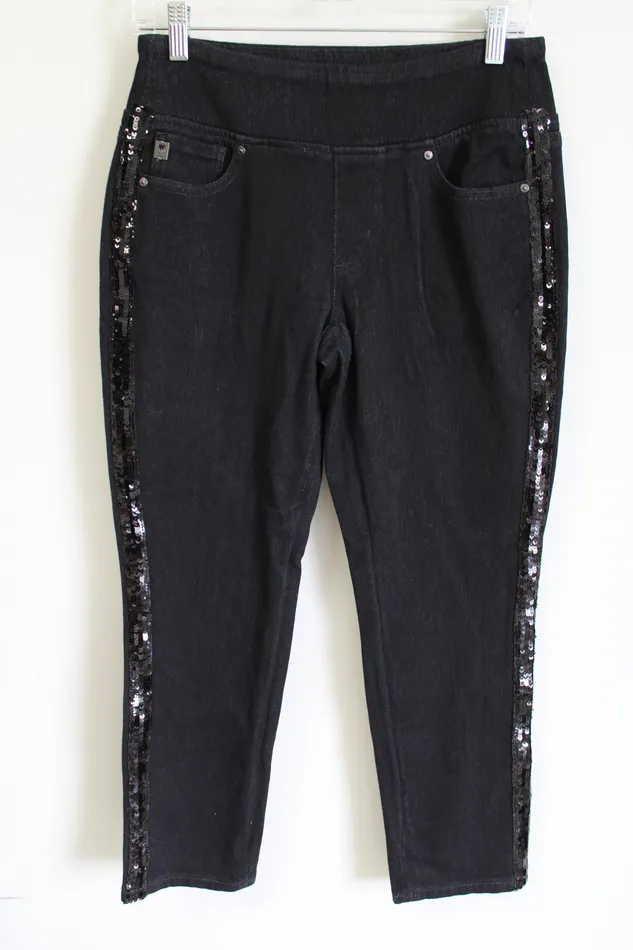 NEW Belle Kim Gravel Black Sequined Capri 6 Petite Kim Gravel Rings
