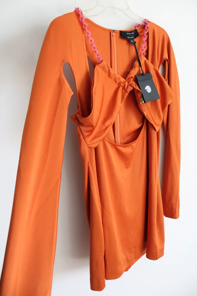 NEW Dundas X Revolve Orange Pink Chain Cutout Dress XL Revolve Necklaces