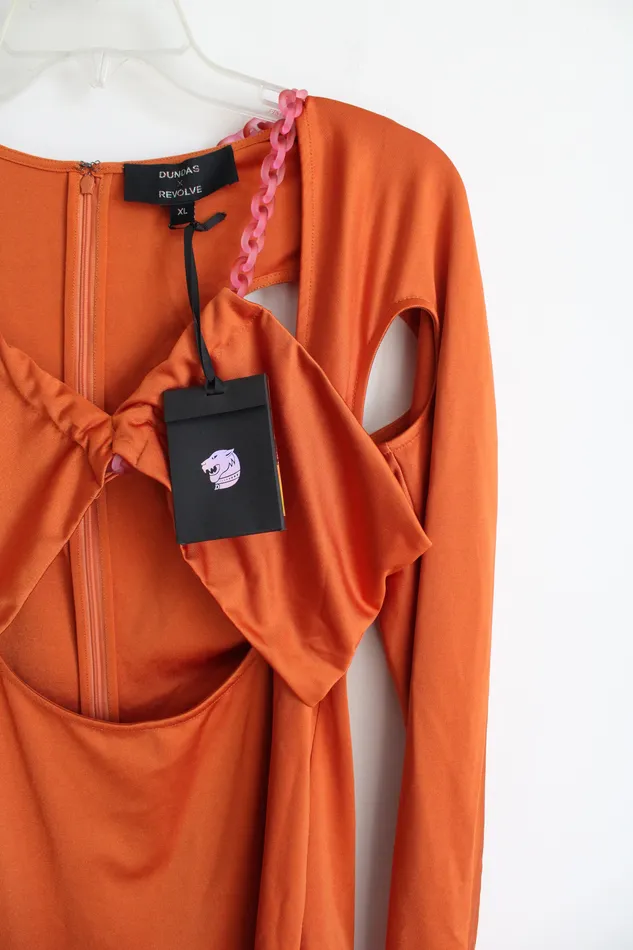 NEW Dundas X Revolve Orange Pink Chain Cutout Dress XL Revolve Necklaces