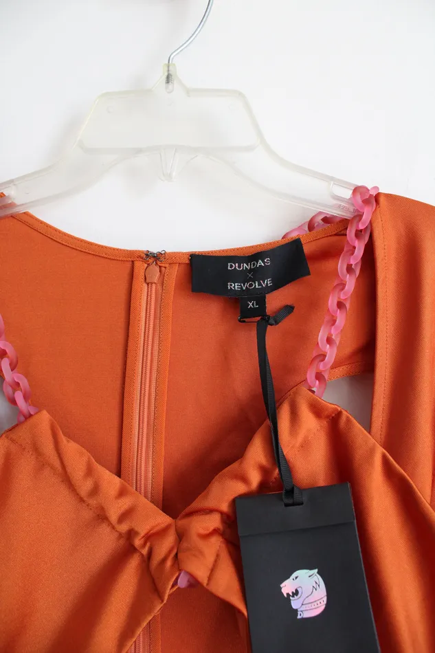 NEW Dundas X Revolve Orange Pink Chain Cutout Dress XL Revolve Necklaces