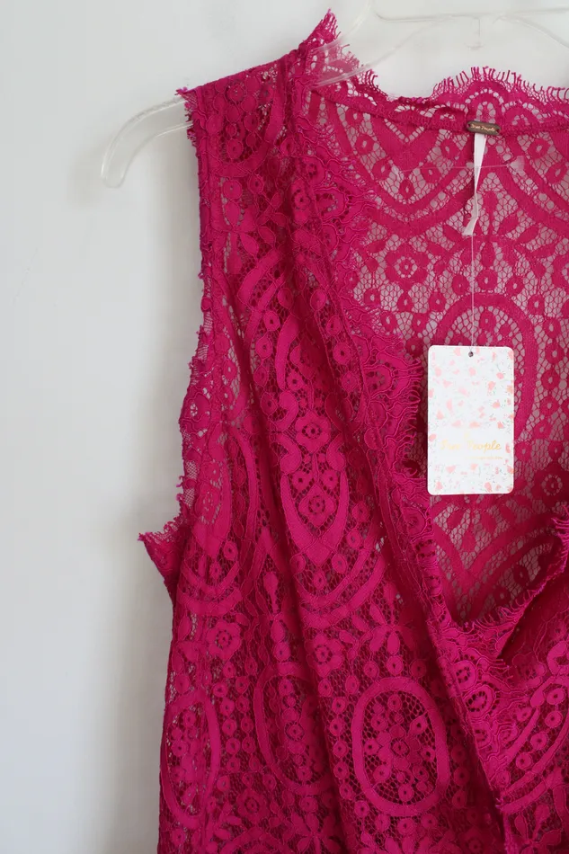 NEW Free People Bright Orchid Pink Lace Mini Dress S Free People Earrings