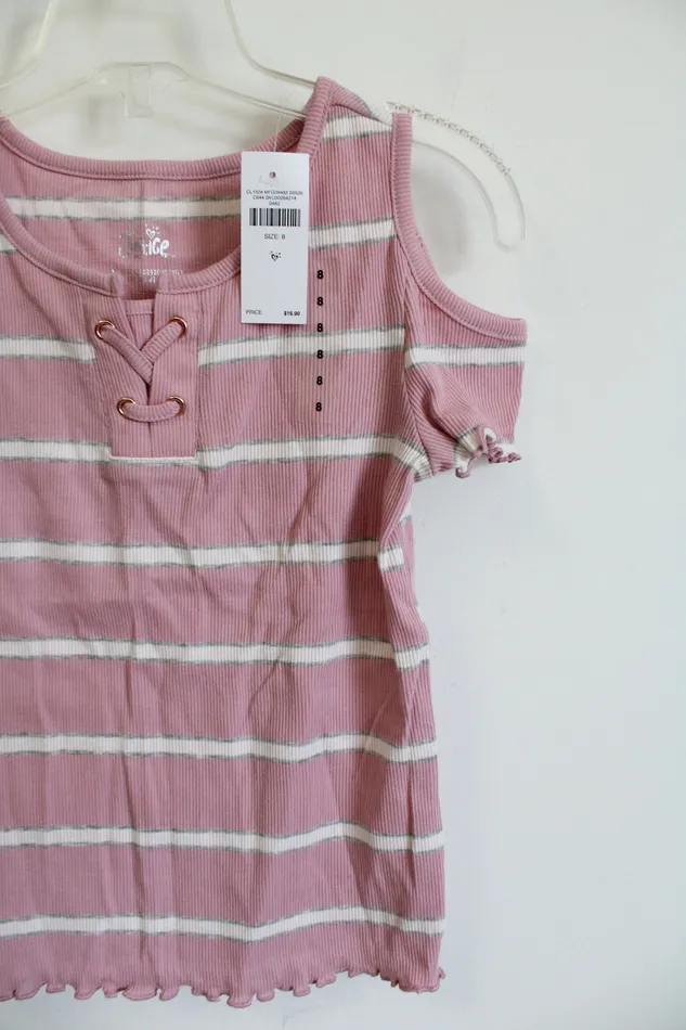 NEW Justice Tank Top Pink Stripped Shirt 8 Justice Earrings