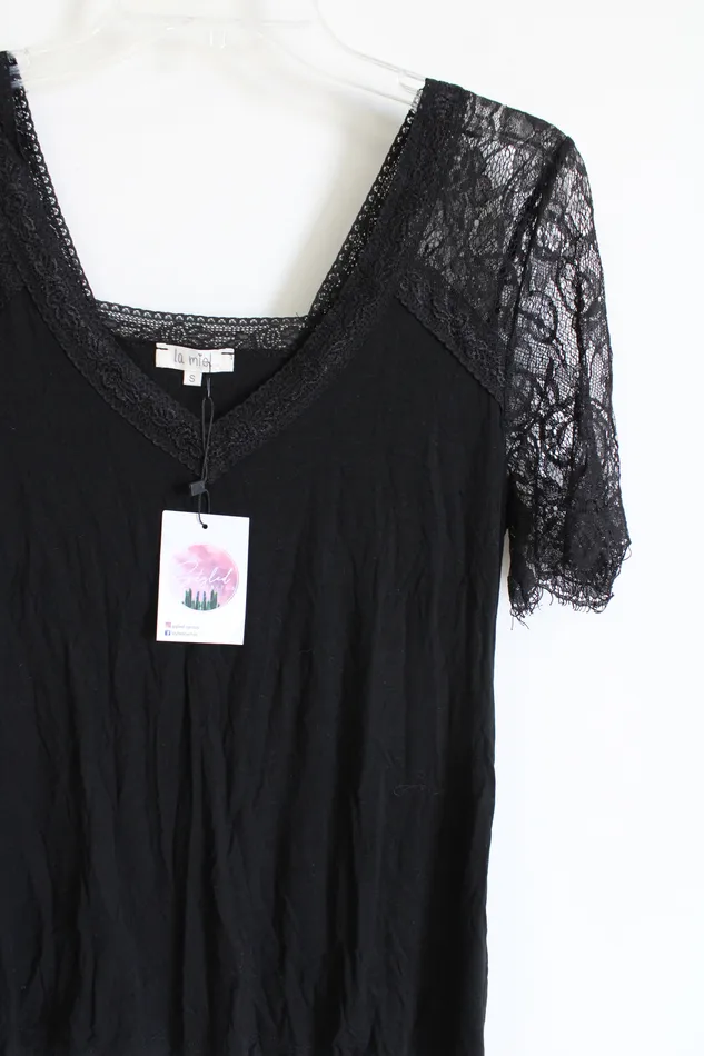 NEW La Miel Black Lace Sleeved Top La Miel Rings