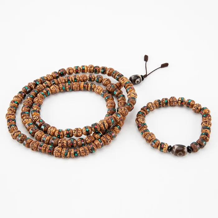 Nirvana Mala Bracelets Inlaid Rudraksha Turquoise Mala and Bracelet