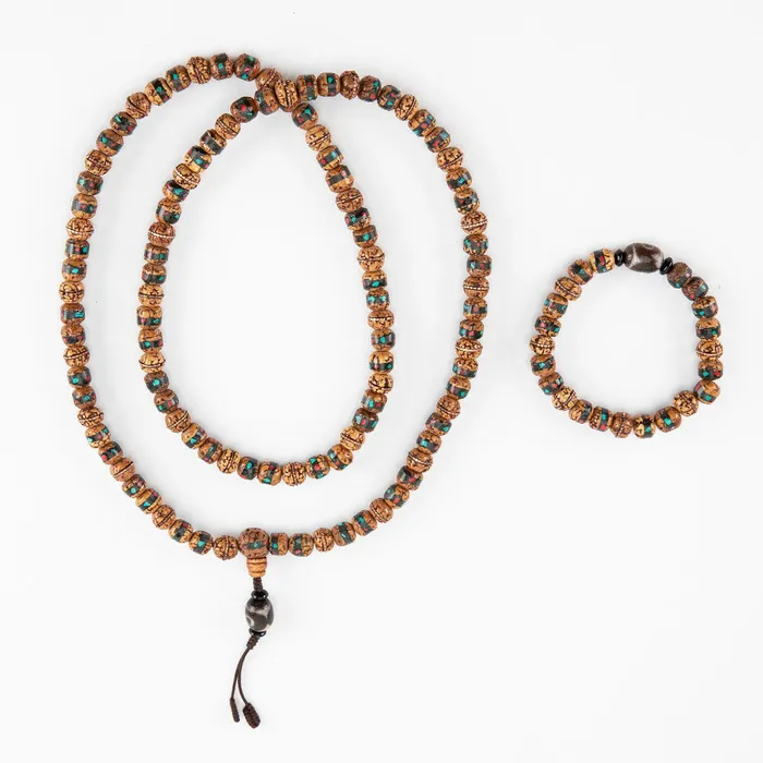 Nirvana Mala Bracelets Inlaid Rudraksha Turquoise Mala and Bracelet