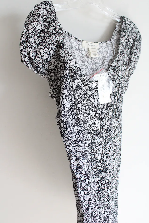 No Comment Rings NEW No Comment Black White Floral Button Down Puff Sleeve Dress M