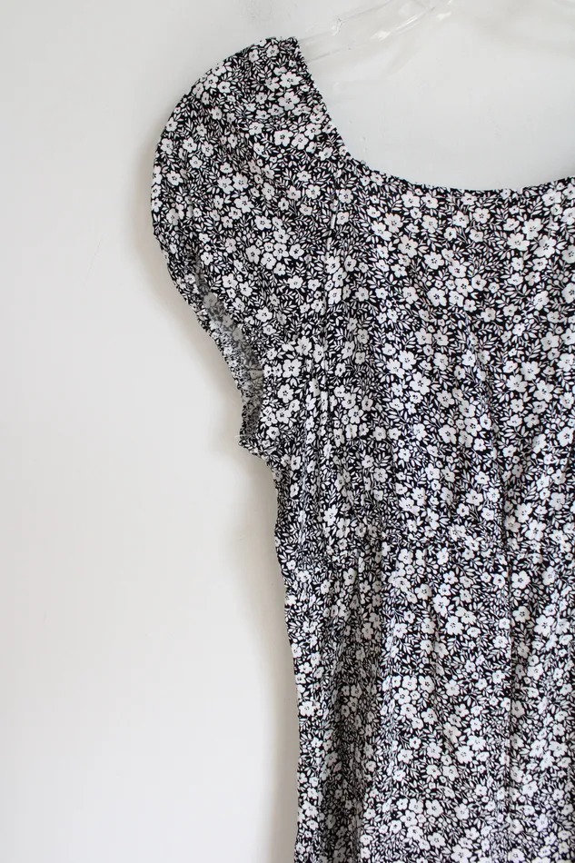 No Comment Rings NEW No Comment Black White Floral Button Down Puff Sleeve Dress M