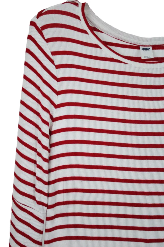 Old Navy Old Navy Red White Striped Rib Top M Rings