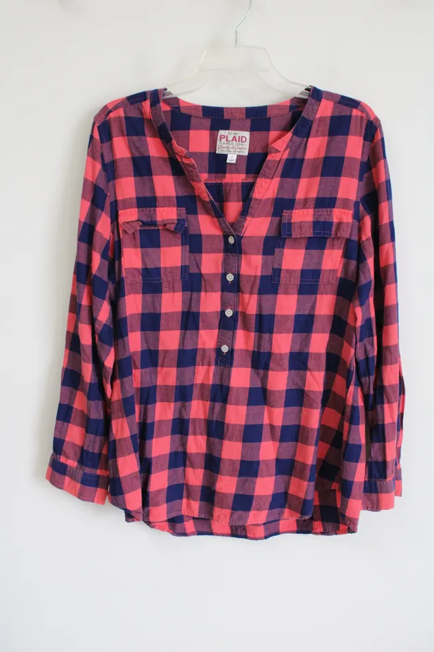 Old Navy Rings Old Navy Pink Blue Plaid Shirt S