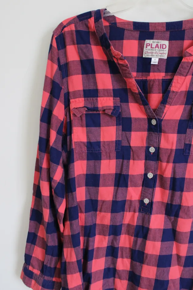 Old Navy Rings Old Navy Pink Blue Plaid Shirt S