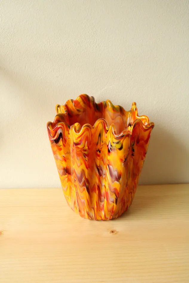 Orange Red Yellow Hand Blown Vase Jubilee Thrift Earrings
