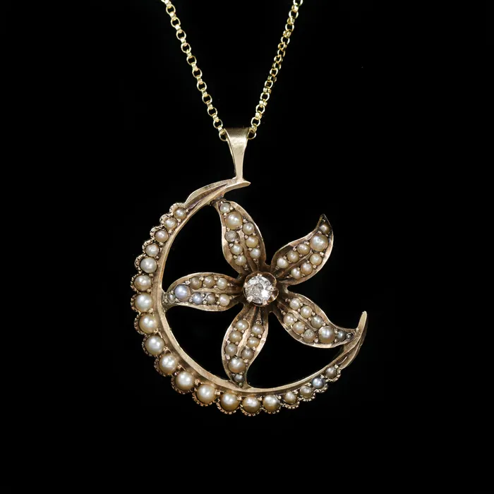 OTC Necklaces Victorian 011 Carat Old Mine Cut Diamond and Seed Pearl Pendant OTC Necklaces Victorian 011 Carat Old Mine Cut Diamond and Seed Pearl Pendant