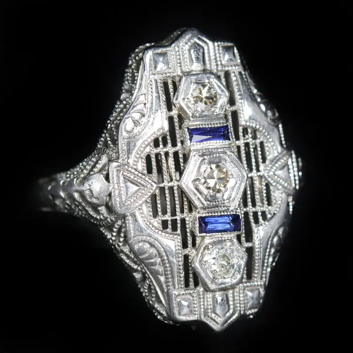 OTC Rings Art Deco 007 CTW Diamond and Sapphire Ring