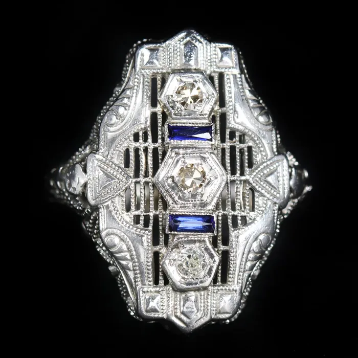 OTC Rings Art Deco 007 CTW Diamond and Sapphire Ring