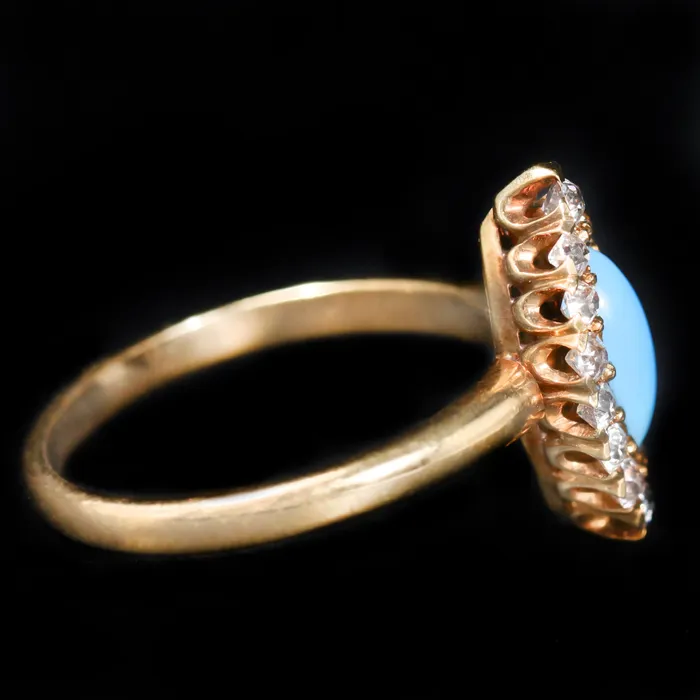 OTC Rings Victorian 18K Yellow Gold Turquoise and Old Mine Cut Diamond Ring