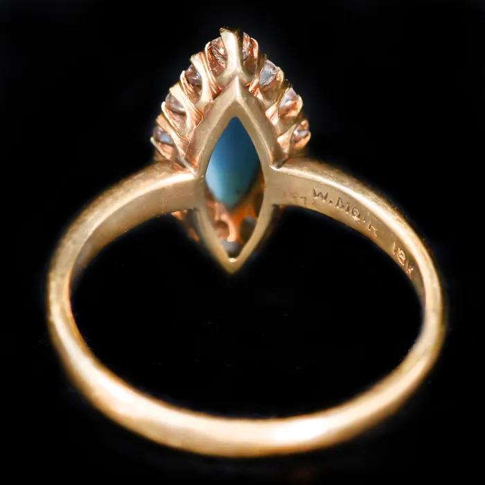 OTC Rings Victorian 18K Yellow Gold Turquoise and Old Mine Cut Diamond Ring