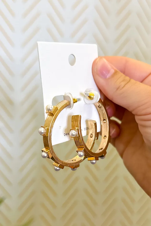 Pearl Station Textured Open Hoops Worn Gold Golden Stella Rings