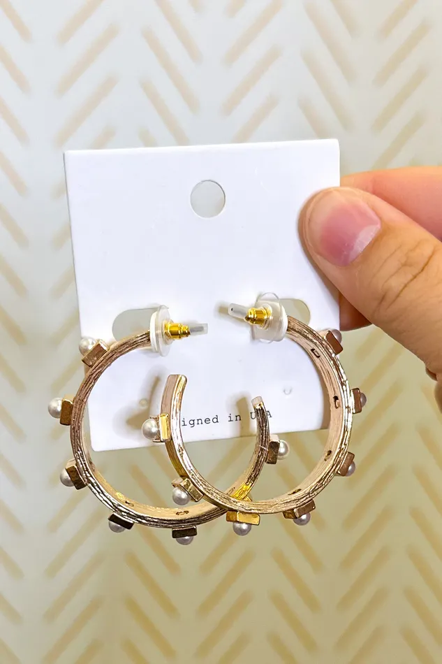 Pearl Station Textured Open Hoops Worn Gold Golden Stella Rings