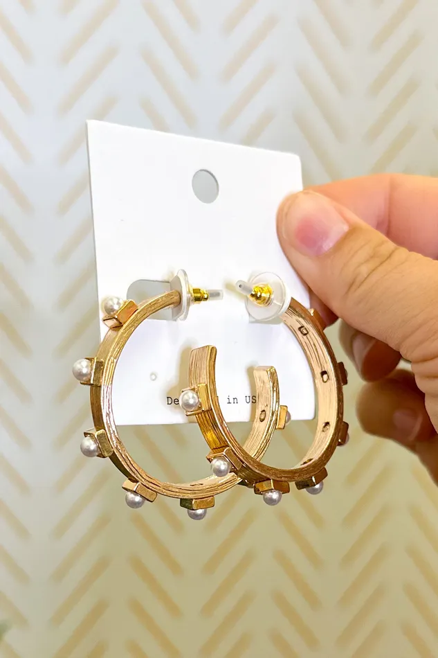 Pearl Station Textured Open Hoops Worn Gold Golden Stella Rings