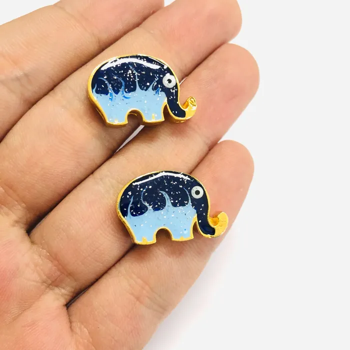 Peppy Beads 24Kt Gold Plated Enamelled Elephant Charm Earrings