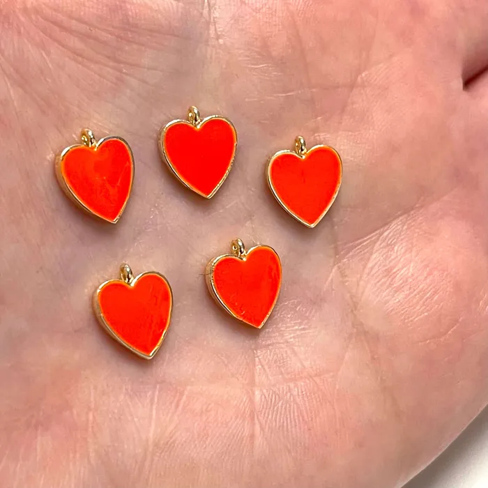 Peppy Beads 24Kt Gold Plated Neon Orange Enamelled Heart Charms 5 pcs in a Pack Earrings Peppy Beads 24Kt Gold Plated Neon Orange Enamelled Heart Charms 5 pcs in a Pack Earrings