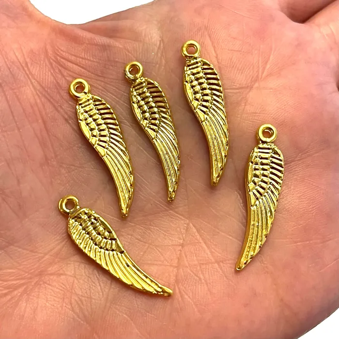 Peppy Beads 24Kt Matte Gold Plated Angel Wing 30mm Charms 5 Pieces in a pack Earrings Peppy Beads 24Kt Matte Gold Plated Angel Wing 30mm Charms 5 Pieces in a pack Earrings