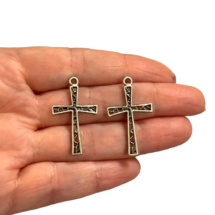 Peppy Beads Antique Silver Plated Cross Crucifix Pendants 2 pcs in a pack Earrings
