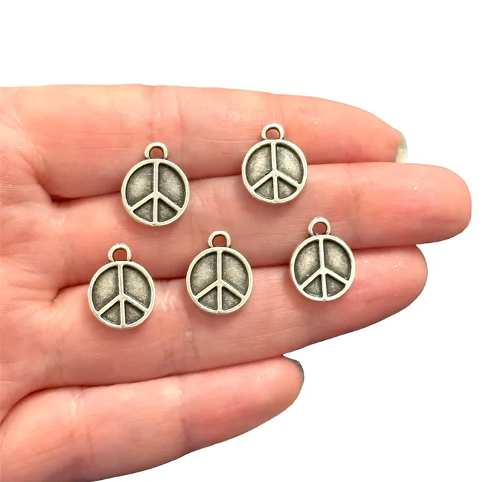 Peppy Beads Antique Silver Plated Peace Charms 5 pcs in a pack Earrings