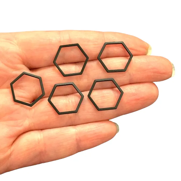 Peppy Beads Black Plated 18x16mm Hexagon Charms Black Hexagon Connector Charms 5 pcs in a pack Rings