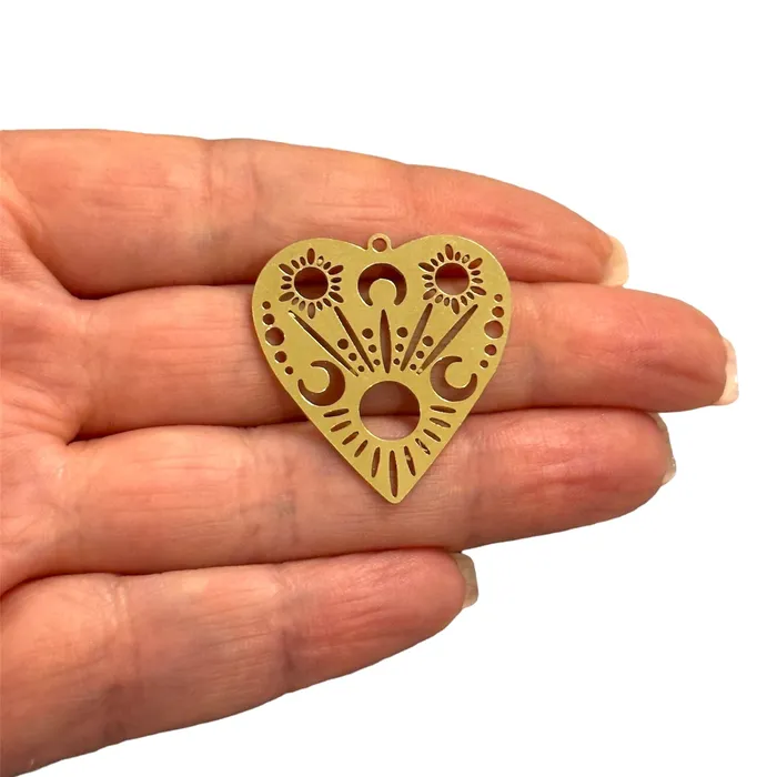 Peppy Beads Charm Necklaces Raw Brass Heart Charm Laser Cut Heart Charm
