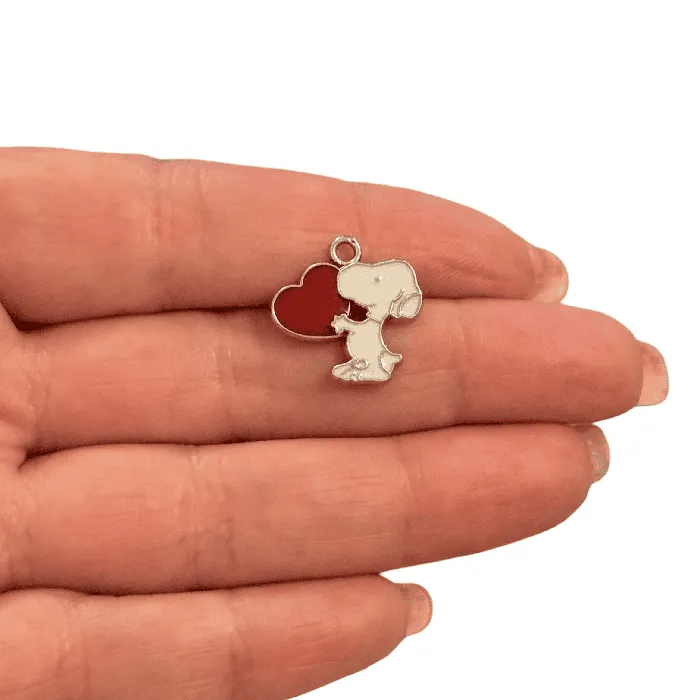 Peppy Beads Charm Necklaces Rhodium Plated Snoopy with Heart Charm