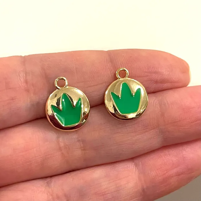 Peppy Beads Earrings 24Kt Gold Plated Brass Neon Green Enamelled Crown Charms 2 pcs in a pack Peppy Beads Earrings 24Kt Gold Plated Brass Neon Green Enamelled Crown Charms 2 pcs in a pack
