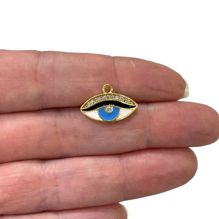 Peppy Beads Earrings 24Kt Gold Plated CZ Micro Pave Evil Eye Charm