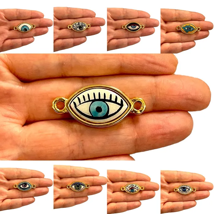 Peppy Beads Earrings 24Kt Gold Plated Hand MadePaint Ceramic Eye Connector