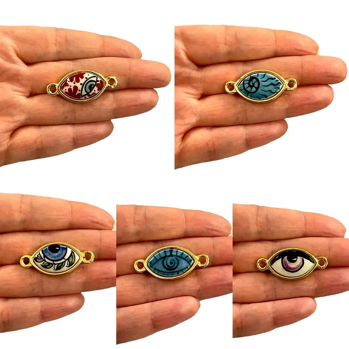 Peppy Beads Earrings 24Kt Gold Plated Hand MadePaint Ceramic Eye Connector