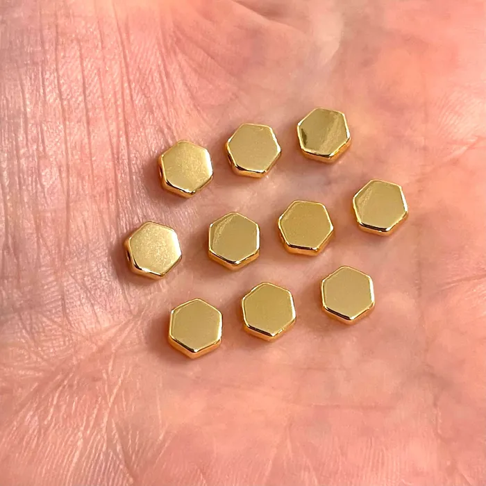 Peppy Beads Earrings 24Kt Gold Plated Hexagon Spacer Charms 10 Pcs in a Pack