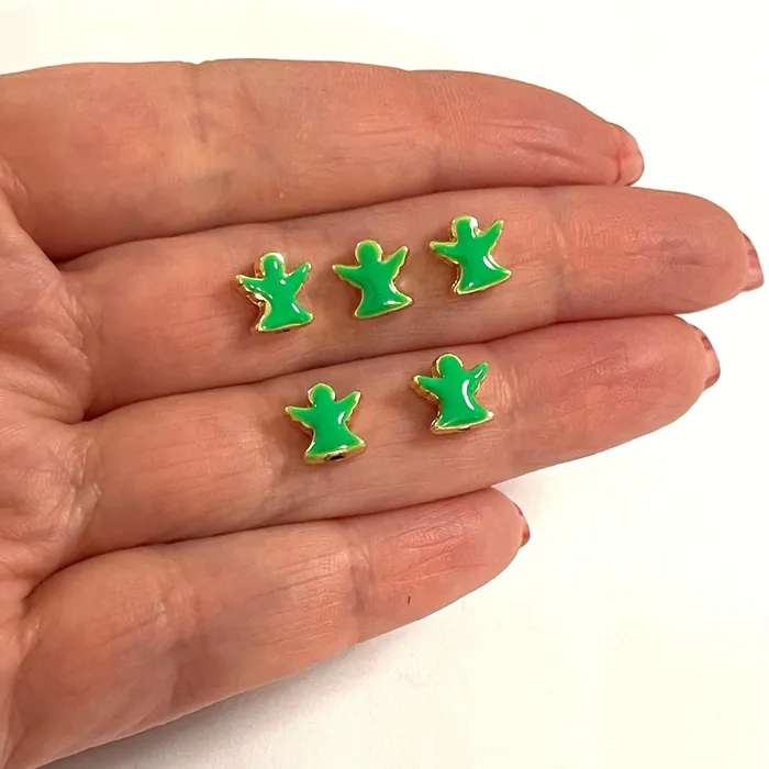Peppy Beads Earrings 24Kt Gold Plated Neon Green Enamelled Angel Spacer Charms 5 Pcs in a Pack Peppy Beads Earrings 24Kt Gold Plated Neon Green Enamelled Angel Spacer Charms 5 Pcs in a Pack