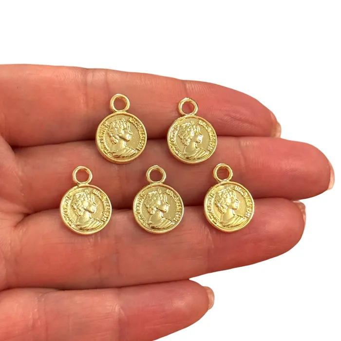 Peppy Beads Earrings 24Kt Gold Plated Queen Elizabeth The Second Double Sided Coin Charms 5 Pcs in a pack Peppy Beads Earrings 24Kt Gold Plated Queen Elizabeth The Second Double Sided Coin Charms 5 Pcs in a pack