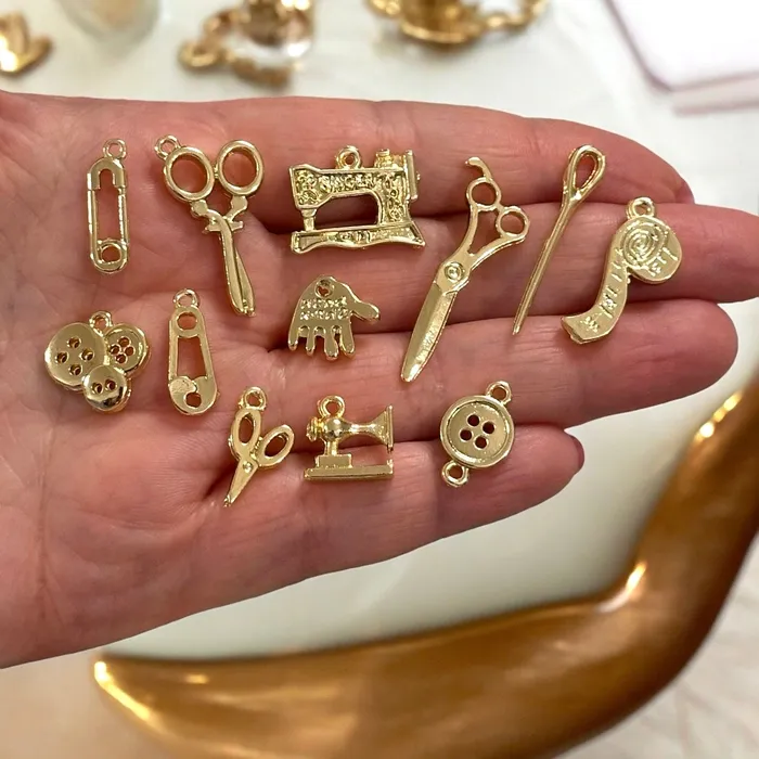 Peppy Beads Earrings 24Kt Gold Plated Sewing Charms Collection 12 Charms in a pack Peppy Beads Earrings 24Kt Gold Plated Sewing Charms Collection 12 Charms in a pack
