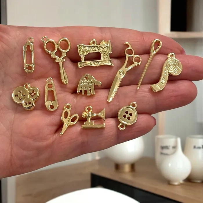 Peppy Beads Earrings 24Kt Gold Plated Sewing Charms Collection 12 Charms in a pack