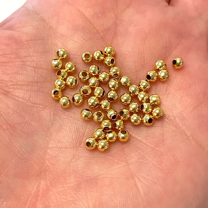 Peppy Beads Earrings 24Kt Shiny Gold Plated 3mm Spacer Balls 100 pieces in a pack Peppy Beads Earrings 24Kt Shiny Gold Plated 3mm Spacer Balls 100 pieces in a pack