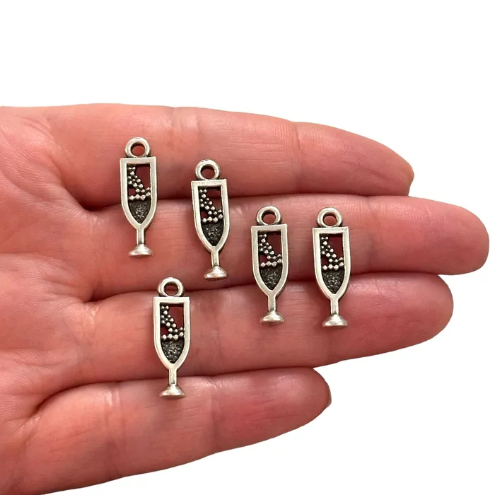 Peppy Beads Earrings Antique Silver Plated Champagne Glass Charms Silver Wine Lover Charms 5 pcs in a pack Peppy Beads Earrings Antique Silver Plated Champagne Glass Charms Silver Wine Lover Charms 5 pcs in a pack