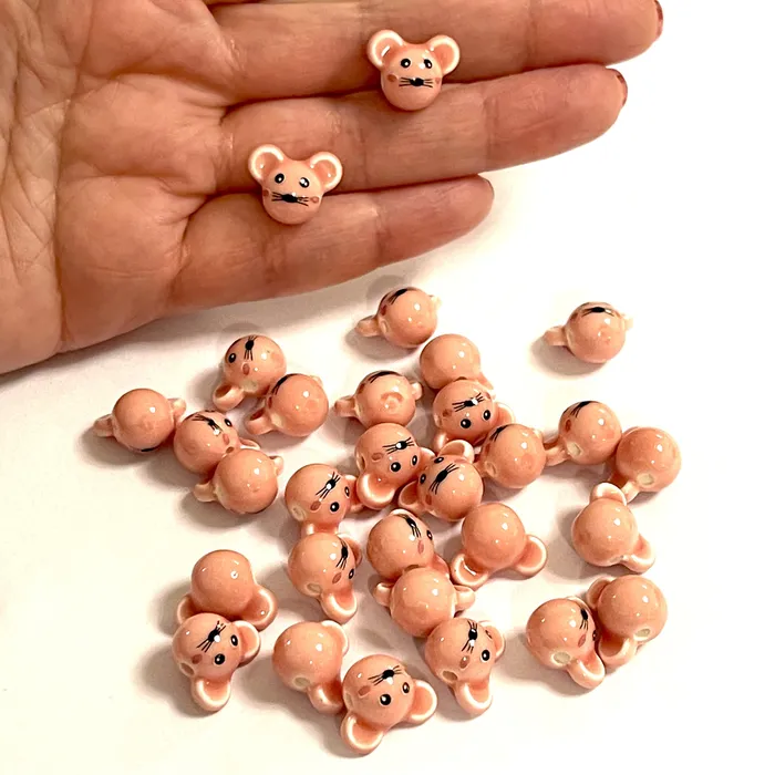 Peppy Beads Earrings Hand Made Ceramic Peach Funny Mouse Charms 5 pcs in a pack Peppy Beads Earrings Hand Made Ceramic Peach Funny Mouse Charms 5 pcs in a pack