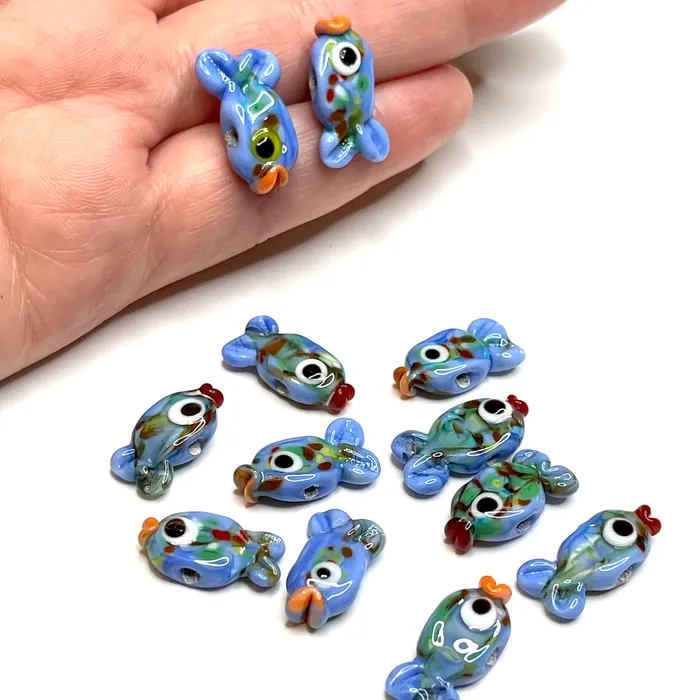 Peppy Beads Earrings Hand Made Murano Glass Blue Agate Fish Charms 2 pcs in a pack Peppy Beads Earrings Hand Made Murano Glass Blue Agate Fish Charms 2 pcs in a pack