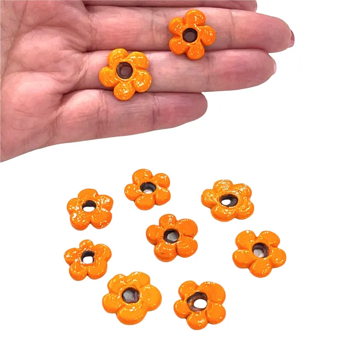 Peppy Beads Earrings Hand Made Murano Glass Large Hole Orange Flower Beads 10 Beads in a pack Peppy Beads Earrings Hand Made Murano Glass Large Hole Orange Flower Beads 10 Beads in a pack