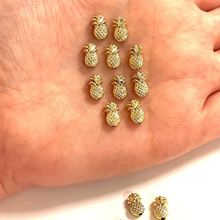 Peppy Beads Earrings Pineapple Gold Plated Spacer Charms 10 pcs in a Pack