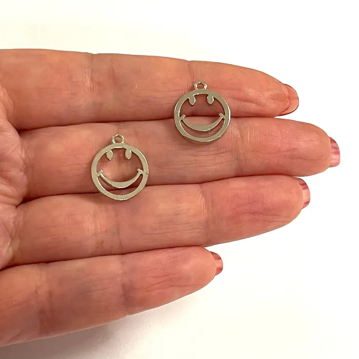 Peppy Beads Earrings Rhodium Plated Smiley Face Charms 2 pcs in a pack