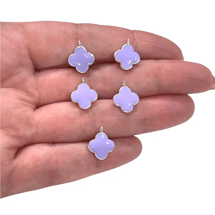 Peppy Beads Earrings Silver Plated Lilac Enamelled Clover Charms 5 pcs in a Pack
